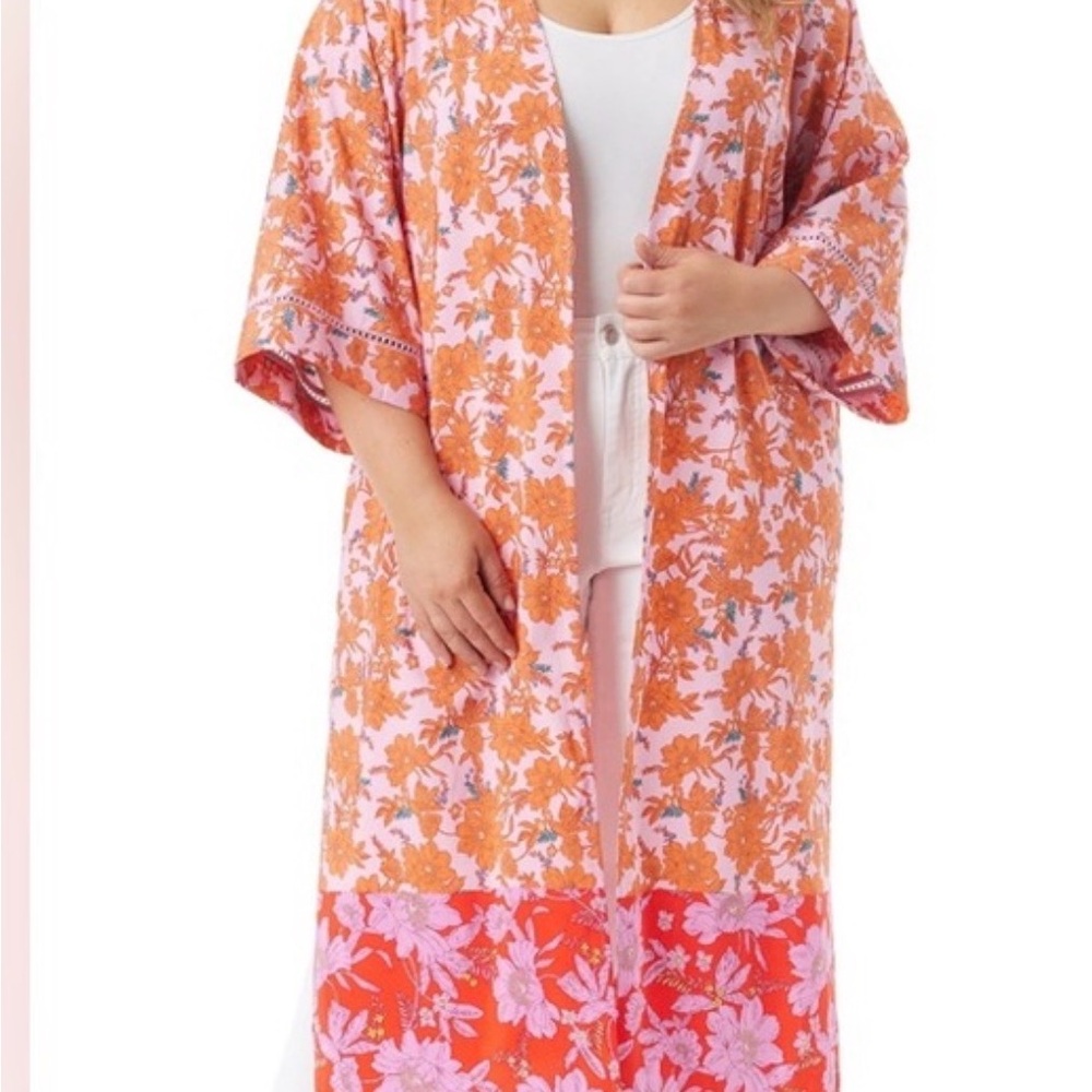 Floral Kimono Jessica Simpson Cardigan in Pink and Orange